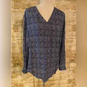4/$20 Brina & Em Navy Blue White 3/4 sleeve Blouse Shirt Medium V-Neck